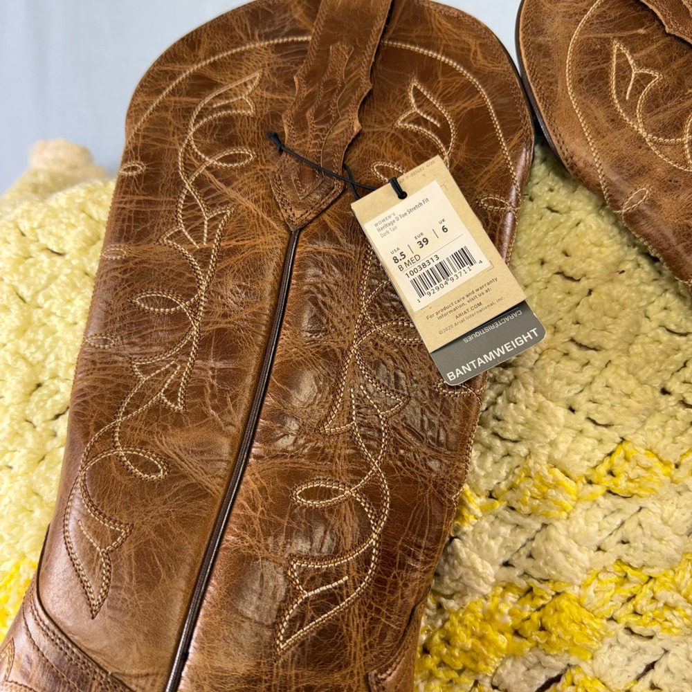 Ariat Womens Heritage D Toe Stretch Fit Dark Tan Leather Western Boots 10038313 - Picture 3 of 16